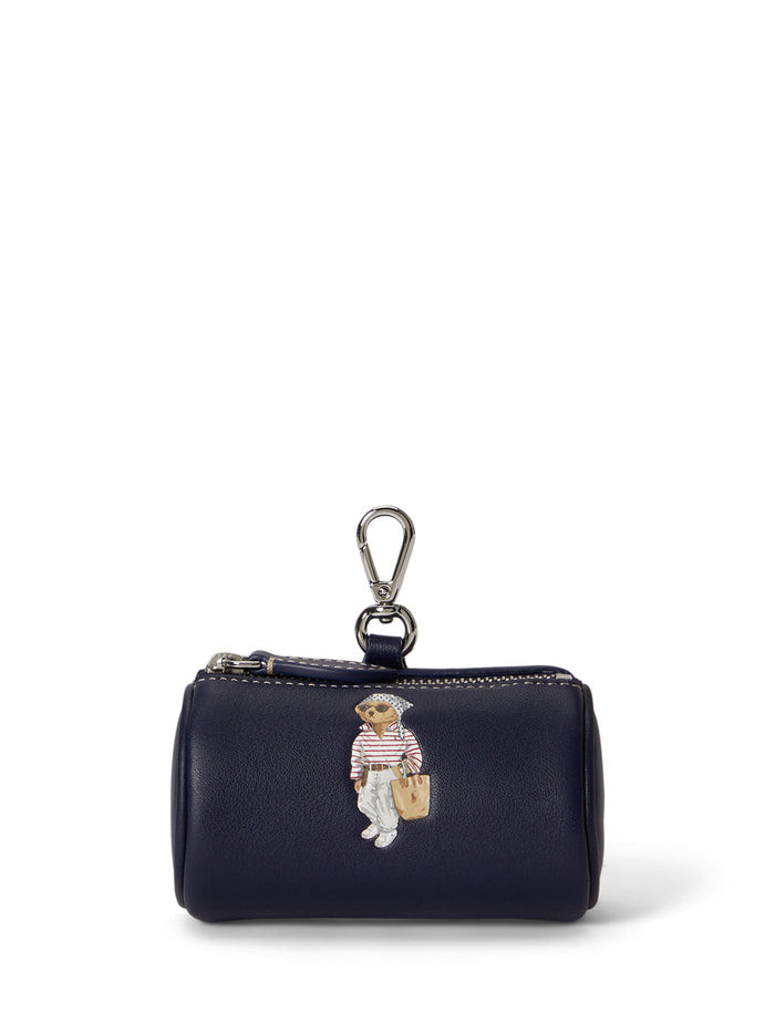 RALPH LAUREN WOMEN Polo Bear Leather Cylinder Coin Pouch Newport Navy