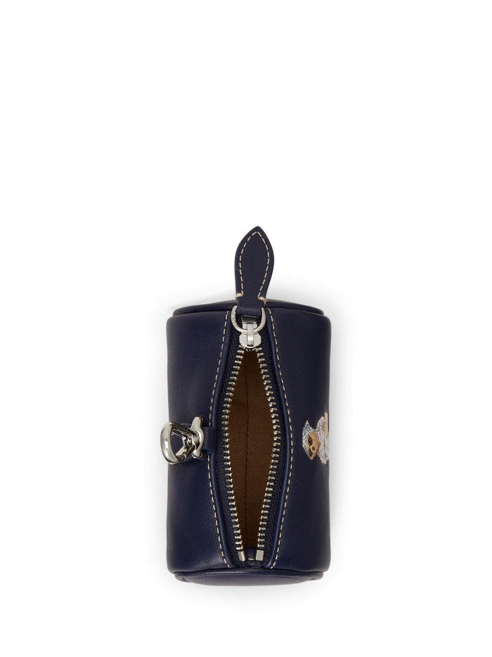 RALPH LAUREN WOMEN Polo Bear Leather Cylinder Coin Pouch Newport Navy
