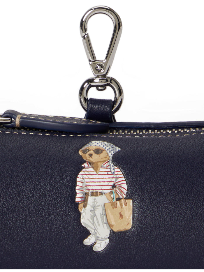 RALPH LAUREN WOMEN Polo Bear Leather Cylinder Coin Pouch Newport Navy