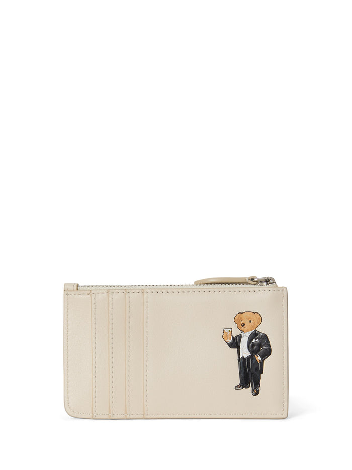RALPH LAUREN WOMEN Polo Bear Leather Zip Card Case Ivory