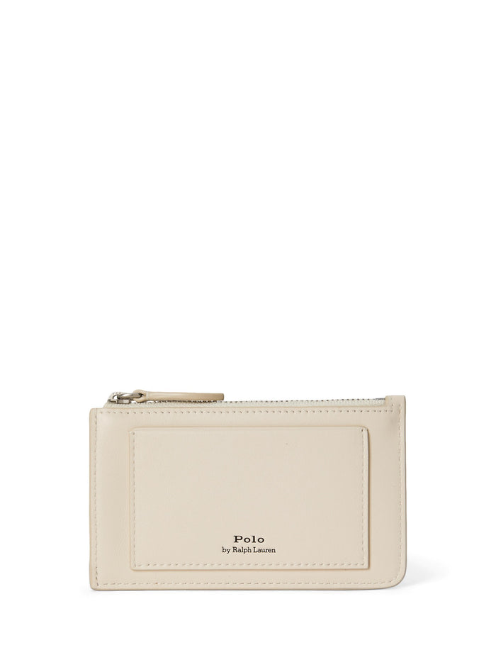 RALPH LAUREN WOMEN Polo Bear Leather Zip Card Case Ivory