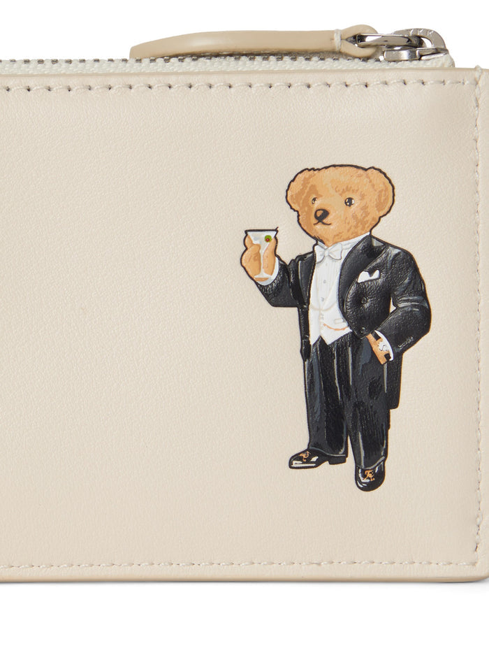 RALPH LAUREN WOMEN Polo Bear Leather Zip Card Case Ivory