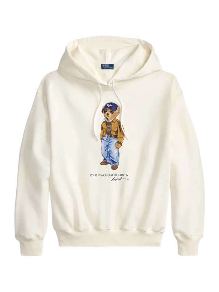 RALPH LAUREN WOMEN Polo Bear Lightweight Fleece Hoodie Warm White