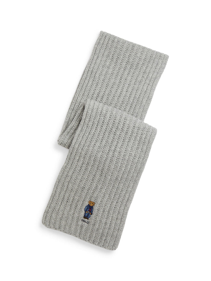 RALPH LAUREN WOMEN Polo Bear Rib-Knit Scarf Grey