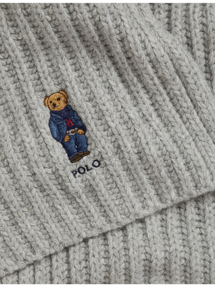 RALPH LAUREN WOMEN Polo Bear Rib-Knit Scarf Grey