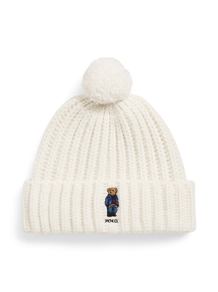 RALPH LAUREN WOMEN Polo Bear Rib Pom-Pom Beanie Cream