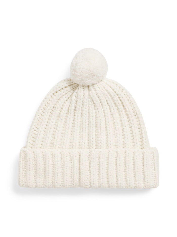 RALPH LAUREN WOMEN Polo Bear Rib Pom-Pom Beanie Cream