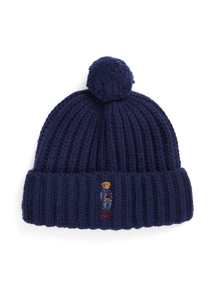 RALPH LAUREN WOMEN Polo Bear Rib Pom-Pom Beanie Hunter Navy
