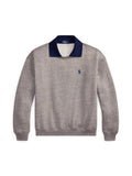 RALPH LAUREN WOMEN Polo-Collar Fleece Crewneck Dark Vintage Heather
