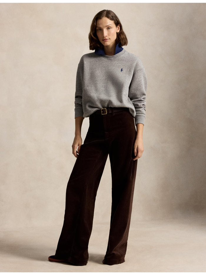 RALPH LAUREN WOMEN Polo-Collar Fleece Crewneck Dark Vintage Heather