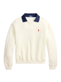 RALPH LAUREN WOMEN Polo-Collar Fleece Crewneck Warm White