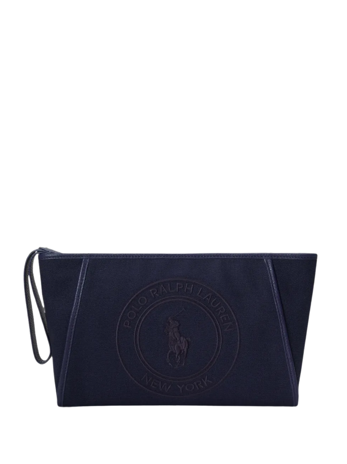 RALPH LAUREN WOMEN Polo Play Logo Canvas Zip Wallet Pouch Newport Navy