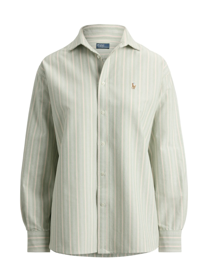 RALPH LAUREN WOMEN Relaxed Fit Cotton Oxford Shirt Green/Pink