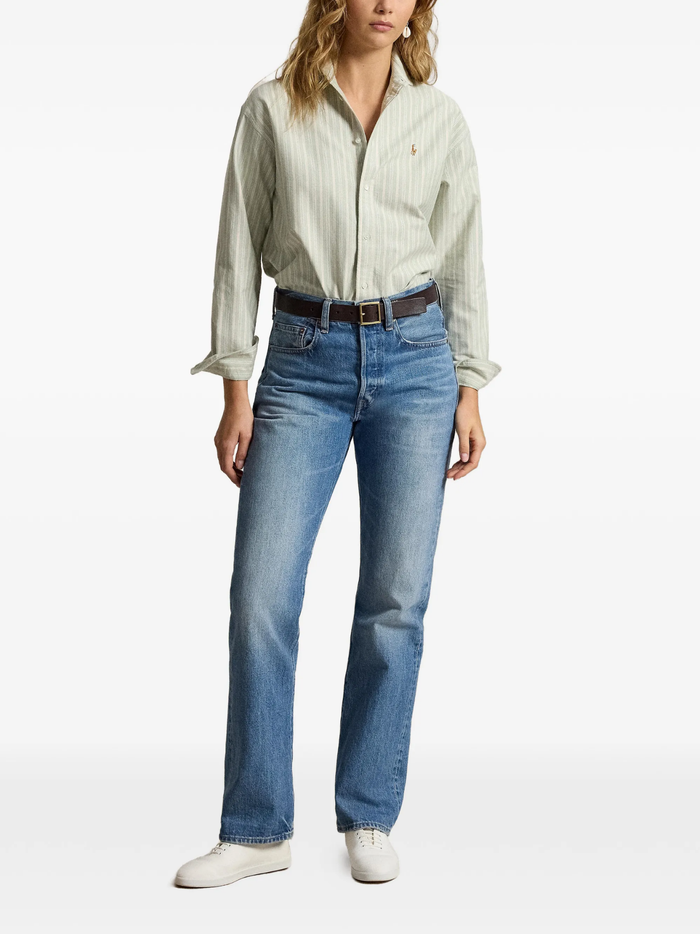 RALPH LAUREN WOMEN Relaxed Fit Cotton Oxford Shirt Green/Pink