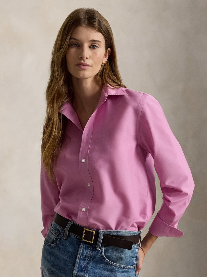 RALPH LAUREN WOMEN Relaxed Fit Cotton-Silk Shirt Beach Pink