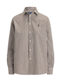 RALPH LAUREN WOMEN Relaxed Fit Striped Cotton Shirt Dark Brown/White