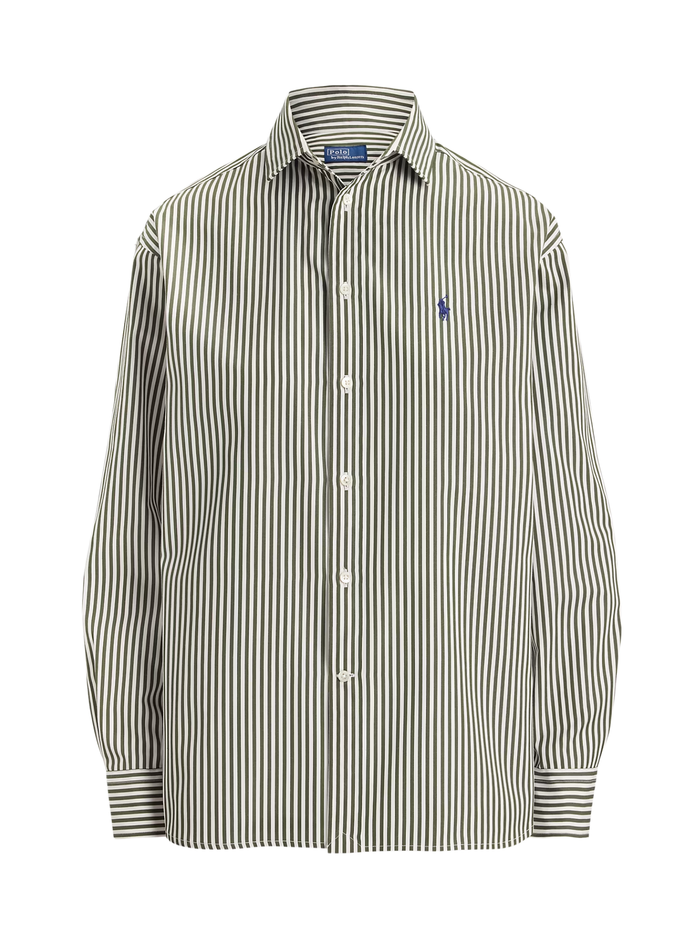 RALPH LAUREN WOMEN Relaxed Fit Striped Cotton Shirt Green/White