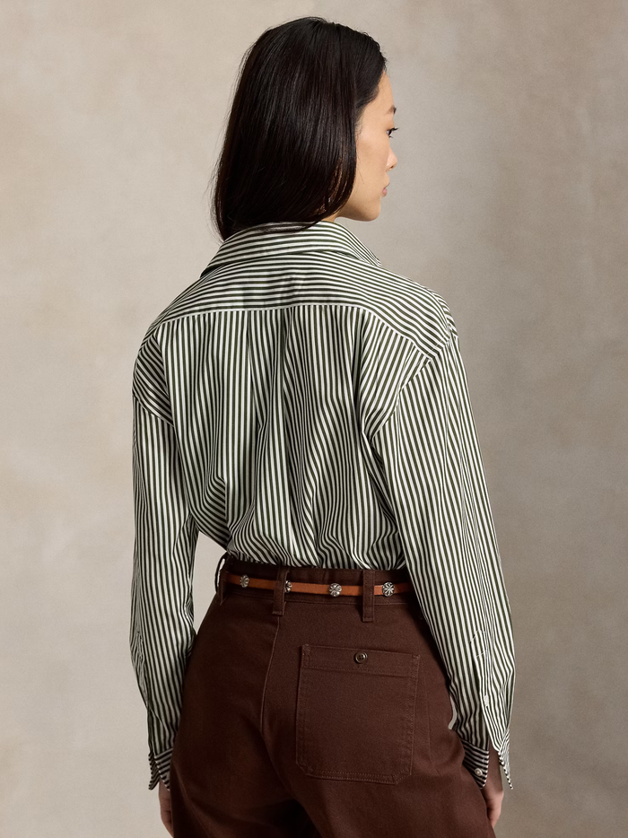 RALPH LAUREN WOMEN Relaxed Fit Striped Cotton Shirt Green/White