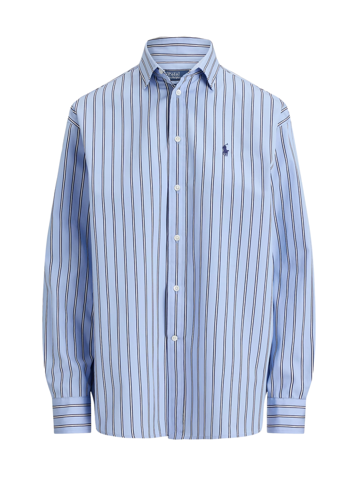 RALPH LAUREN WOMEN Relaxed Fit Striped Cotton Shirt Light Blue/White Multi