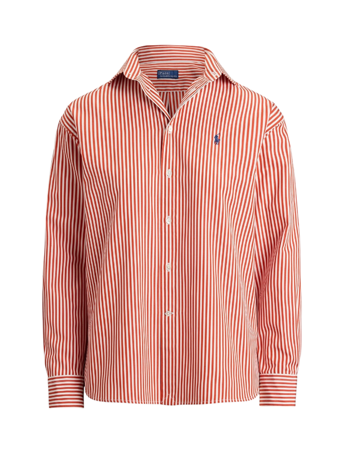 RALPH LAUREN WOMEN Relaxed Fit Striped Cotton Shirt Orange/White
