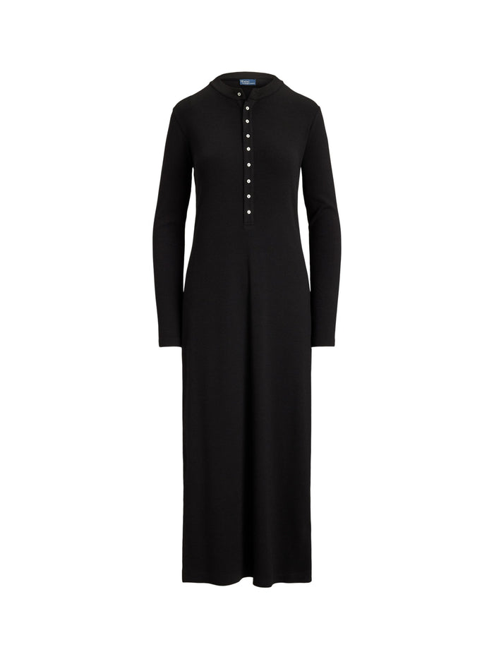 RALPH LAUREN WOMEN Rib-Knit Henley Dress Polo Black