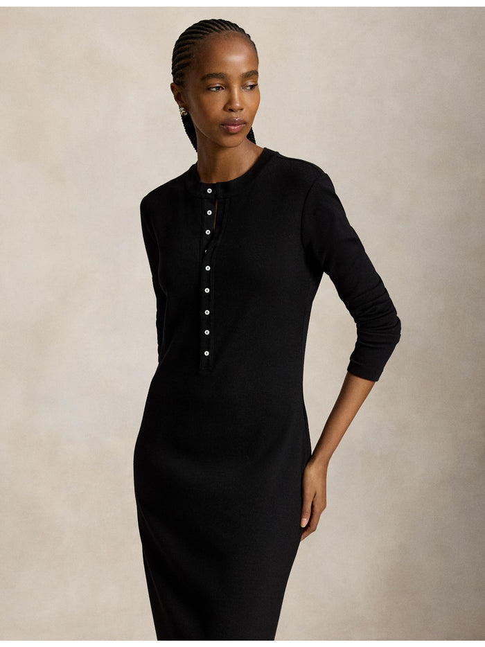 RALPH LAUREN WOMEN Rib-Knit Henley Dress Polo Black