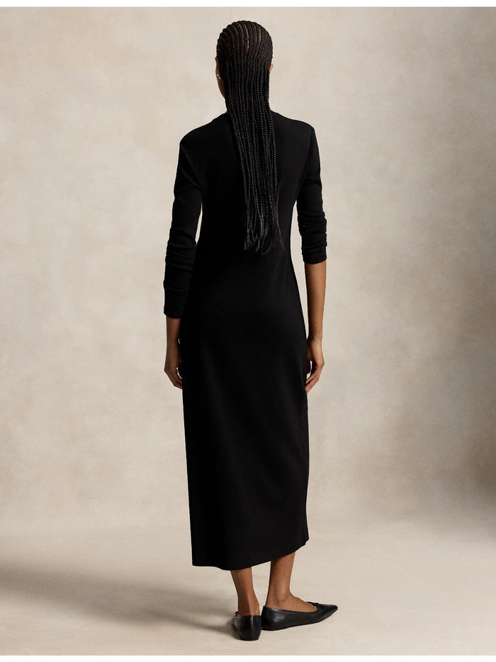 RALPH LAUREN WOMEN Rib-Knit Henley Dress Polo Black