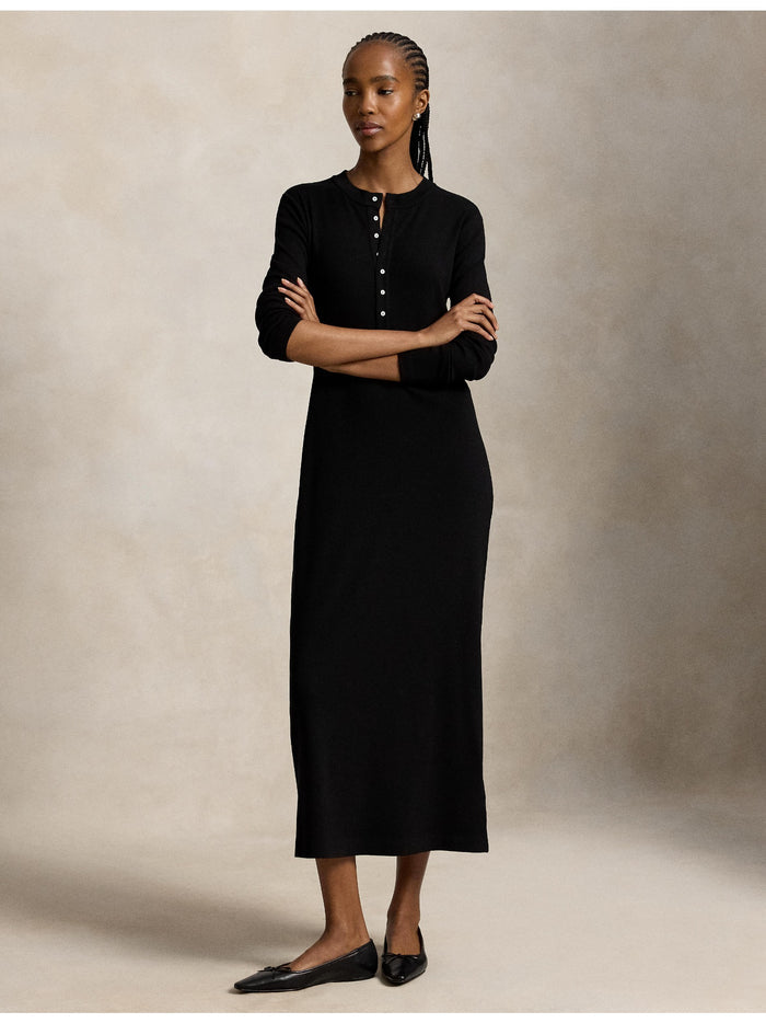 RALPH LAUREN WOMEN Rib-Knit Henley Dress Polo Black