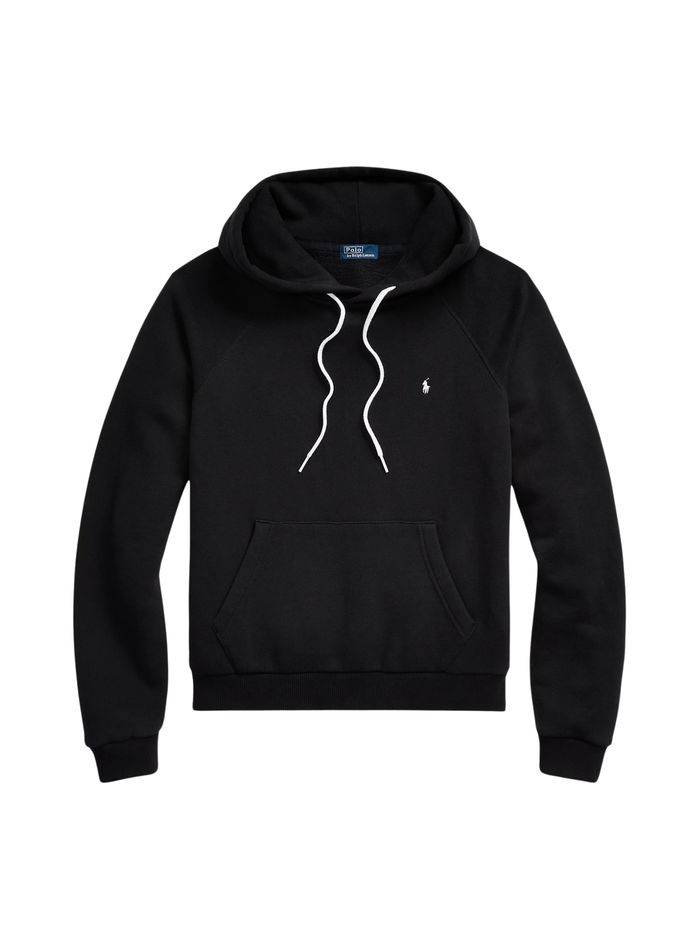 RALPH LAUREN WOMEN Shrunken Fit Fleece Hoodie Polo Black - MAISONDEFASHION.COM