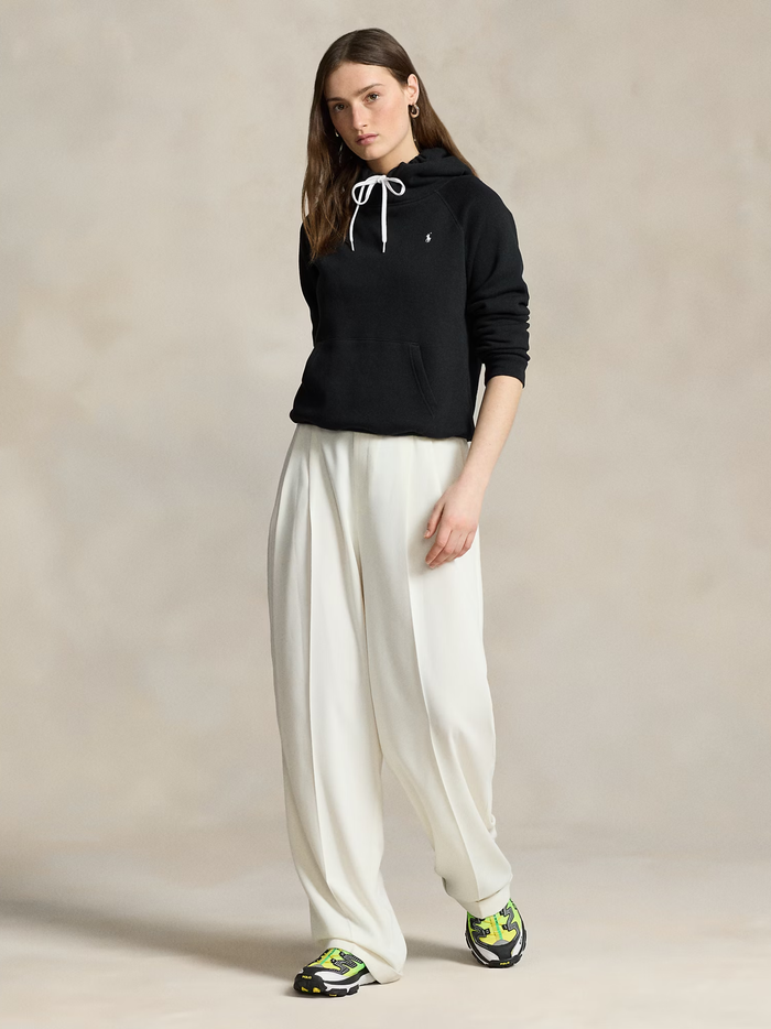 RALPH LAUREN WOMEN Shrunken Fit Fleece Hoodie Polo Black - MAISONDEFASHION.COM