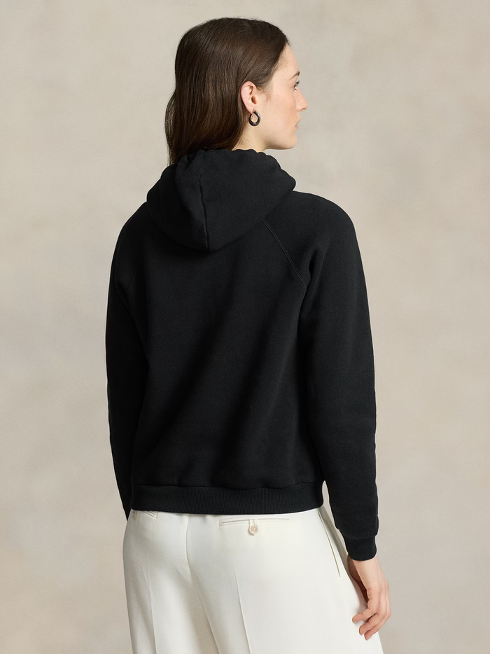 RALPH LAUREN WOMEN Shrunken Fit Fleece Hoodie Polo Black - MAISONDEFASHION.COM