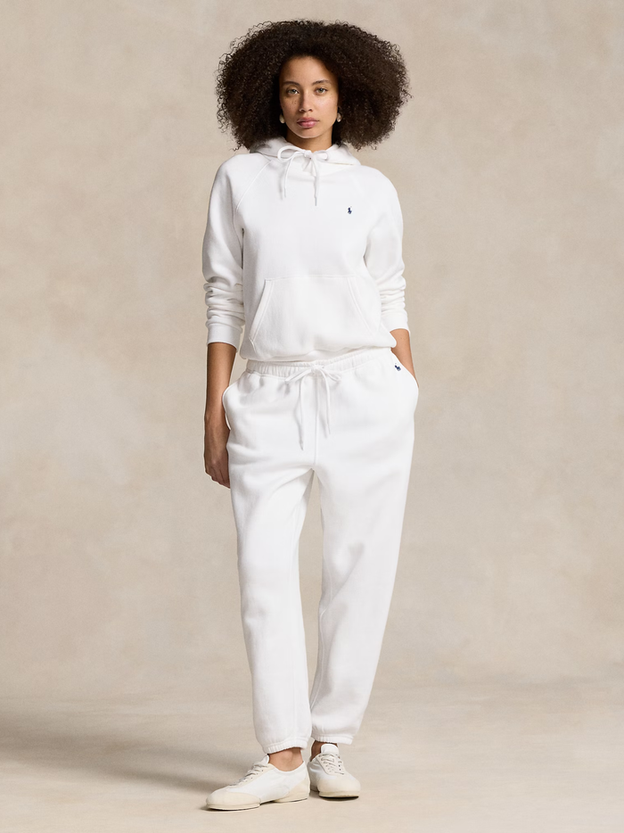 RALPH LAUREN WOMEN Shrunken Fit Fleece Hoodie White - MAISONDEFASHION.COM