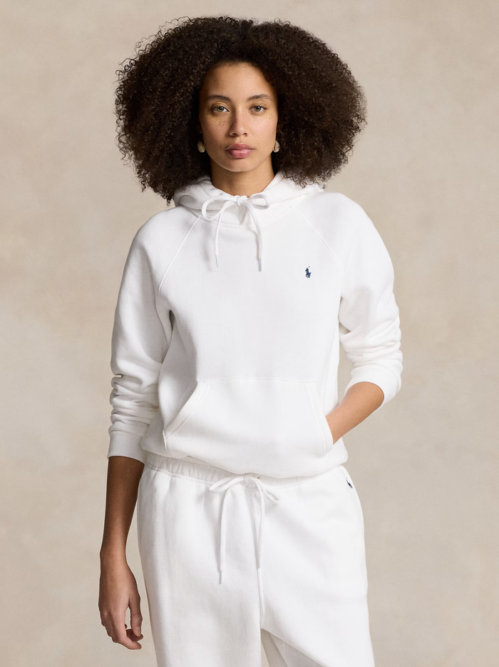 RALPH LAUREN WOMEN Shrunken Fit Fleece Hoodie White - MAISONDEFASHION.COM
