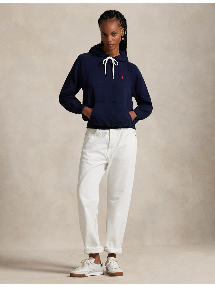 RALPH LAUREN WOMEN Shrunken Fit Lightweight Fleece Hoodie Cruise Navy