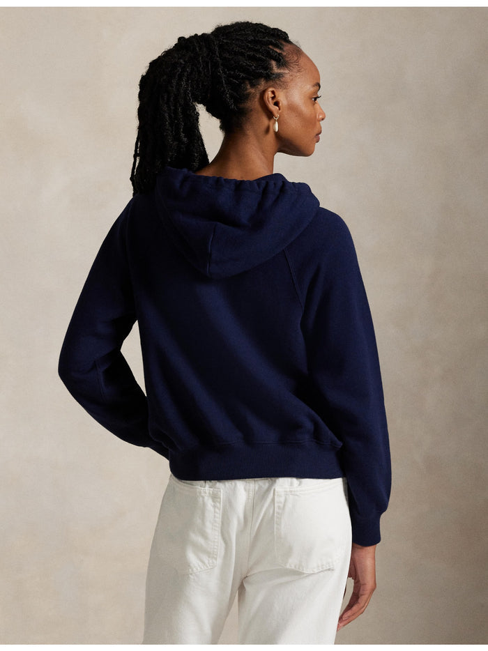 RALPH LAUREN WOMEN Shrunken Fit Lightweight Fleece Hoodie Cruise Navy