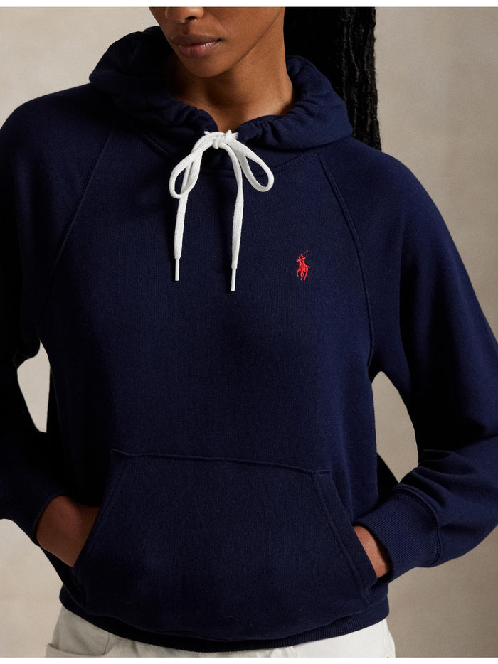 RALPH LAUREN WOMEN Shrunken Fit Lightweight Fleece Hoodie Cruise Navy