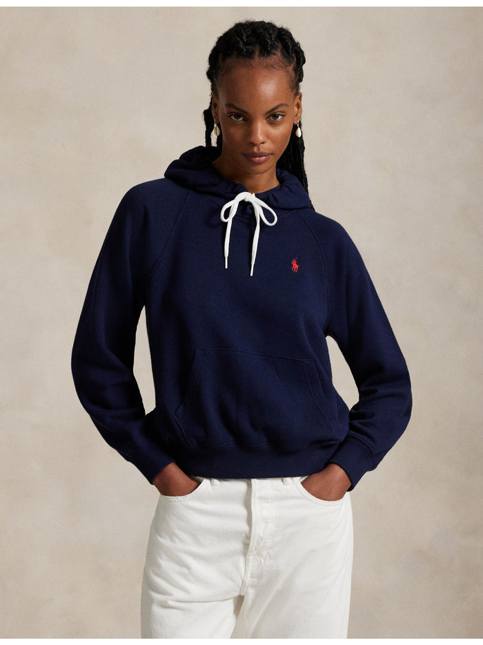 RALPH LAUREN WOMEN Shrunken Fit Lightweight Fleece Hoodie Cruise Navy