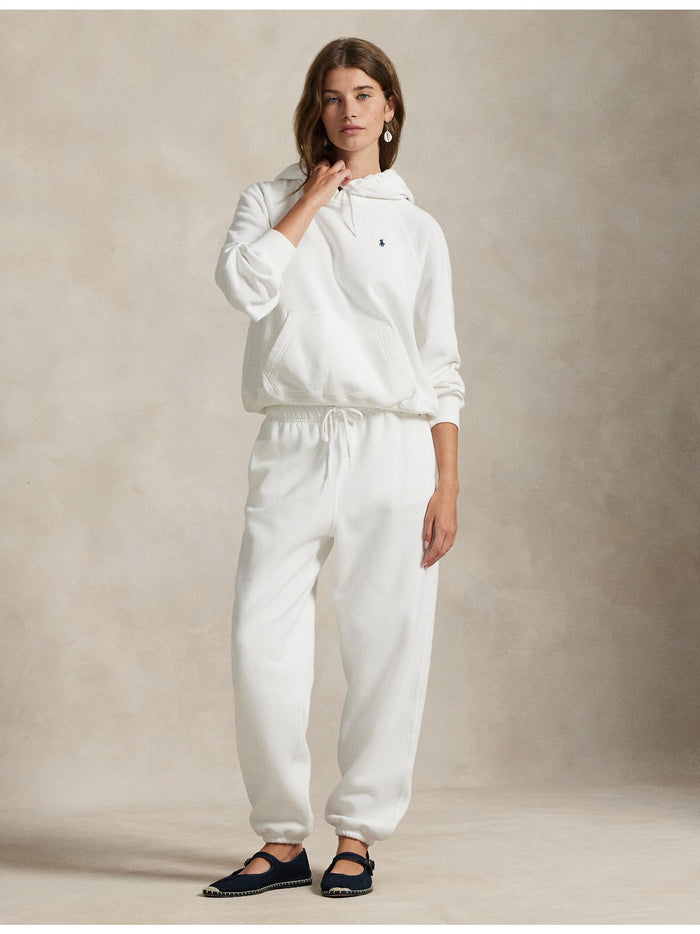 RALPH LAUREN WOMEN Shrunken Fit Lightweight Fleece Hoodie White