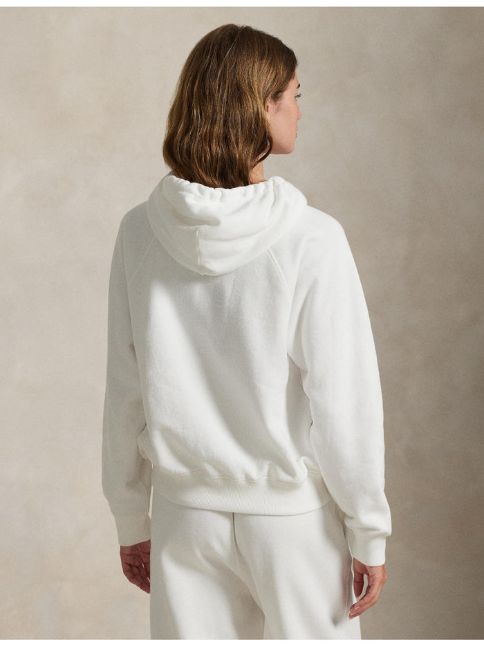 RALPH LAUREN WOMEN Shrunken Fit Lightweight Fleece Hoodie White
