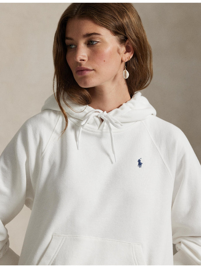 RALPH LAUREN WOMEN Shrunken Fit Lightweight Fleece Hoodie White
