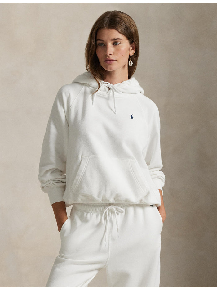 RALPH LAUREN WOMEN Shrunken Fit Lightweight Fleece Hoodie White
