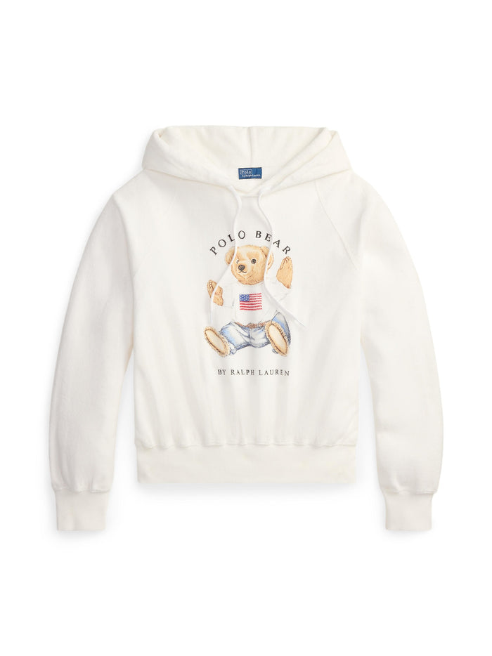 RALPH LAUREN WOMEN Shrunken Fit Polo Bear Terry Hoodie White