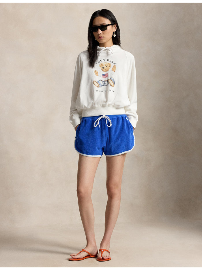 RALPH LAUREN WOMEN Shrunken Fit Polo Bear Terry Hoodie White