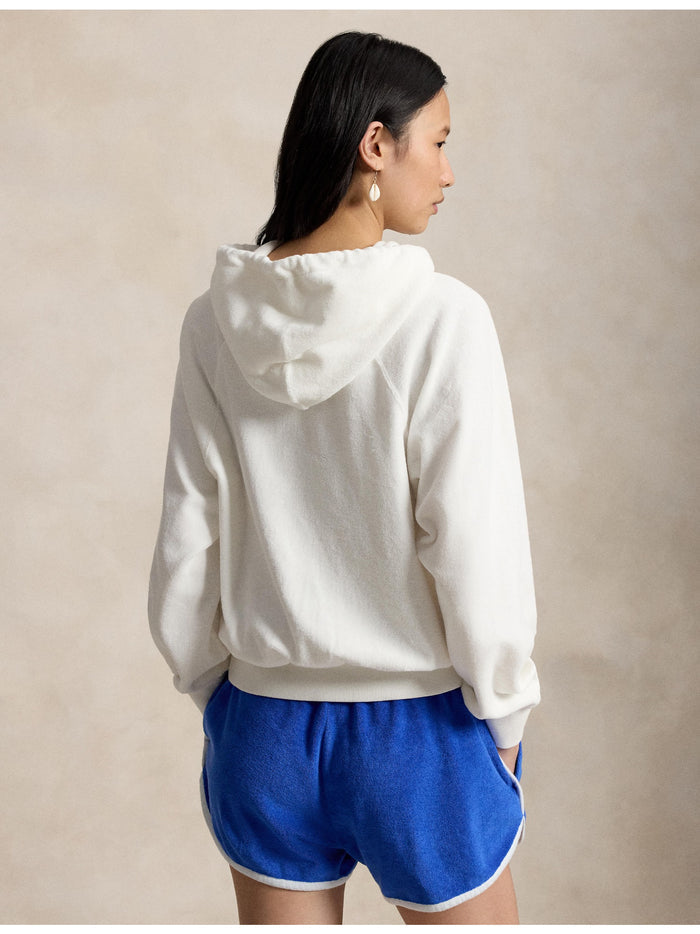 RALPH LAUREN WOMEN Shrunken Fit Polo Bear Terry Hoodie White