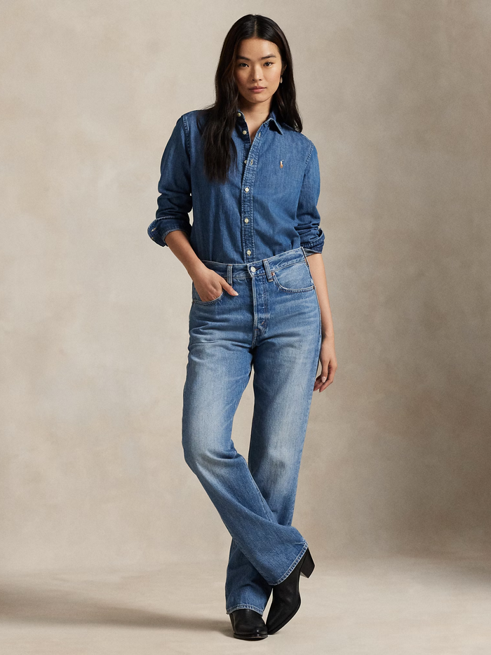 RALPH LAUREN WOMEN Slim Fit Denim Shirt Merced Wash - MAISONDEFASHION.COM