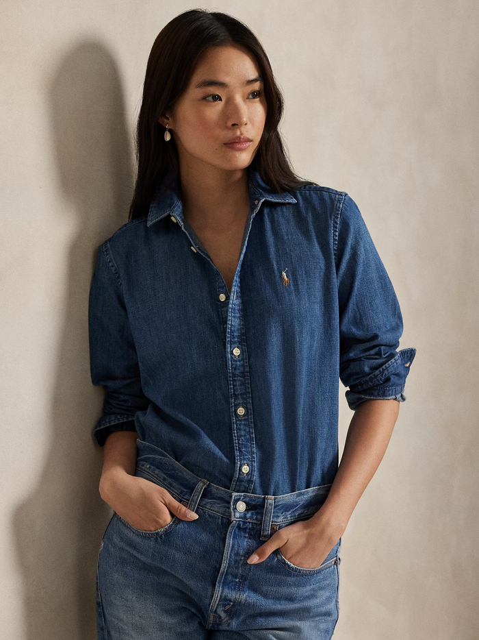 RALPH LAUREN WOMEN Slim Fit Denim Shirt Merced Wash - MAISONDEFASHION.COM
