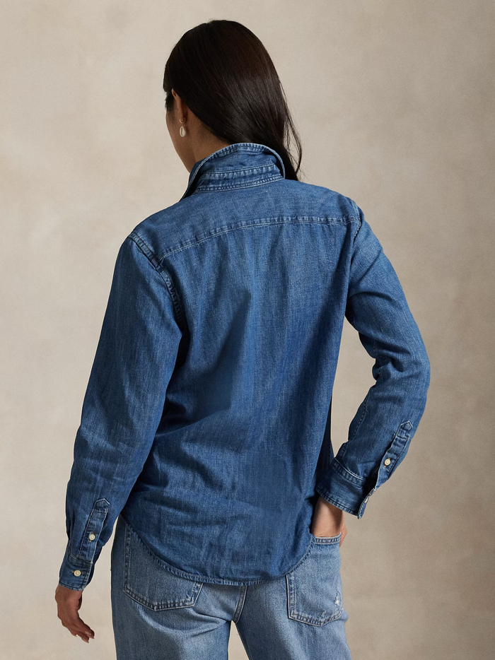RALPH LAUREN WOMEN Slim Fit Denim Shirt Merced Wash - MAISONDEFASHION.COM