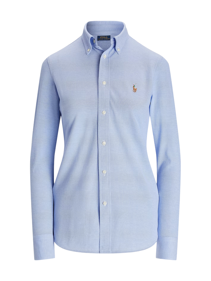 RALPH LAUREN WOMEN Slim Fit Knit Cotton Oxford Shirt Blue - MAISONDEFASHION.COM