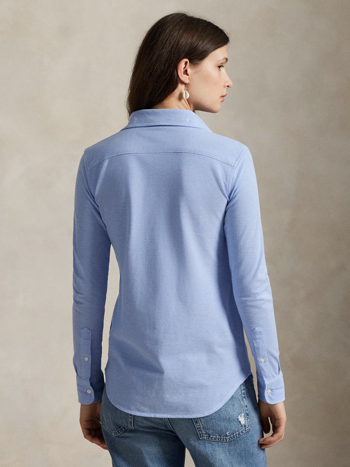 RALPH LAUREN WOMEN Slim Fit Knit Cotton Oxford Shirt Blue - MAISONDEFASHION.COM