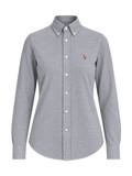 RALPH LAUREN WOMEN Slim Fit Knit Cotton Oxford Shirt Newport Navy/White
